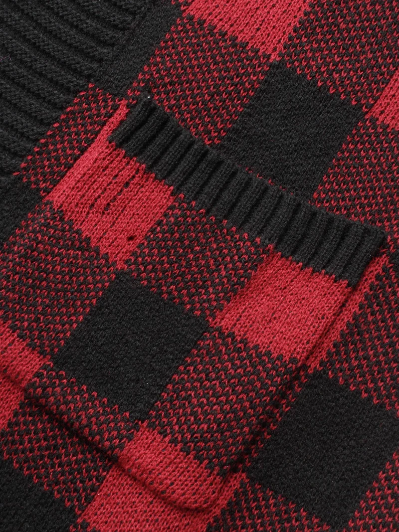 Plaid Pattern Ribbed Detailing Open Cardigan