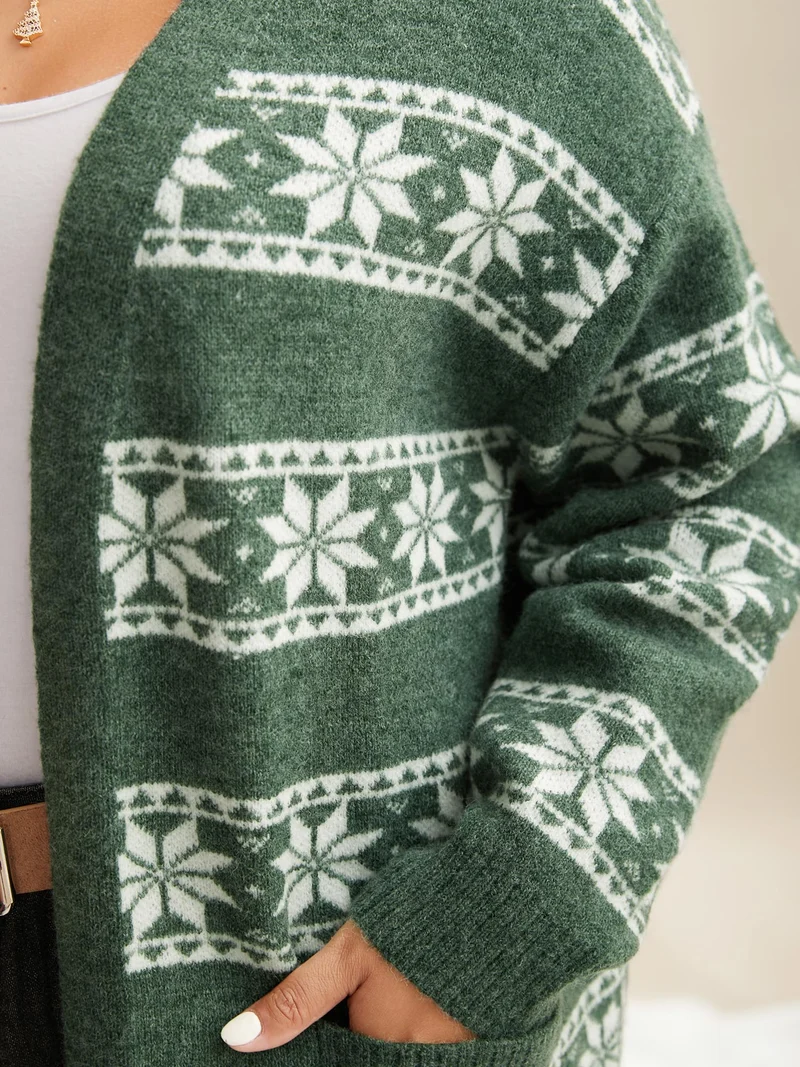 Snowflakes Striped Jacquard Open Cardigan