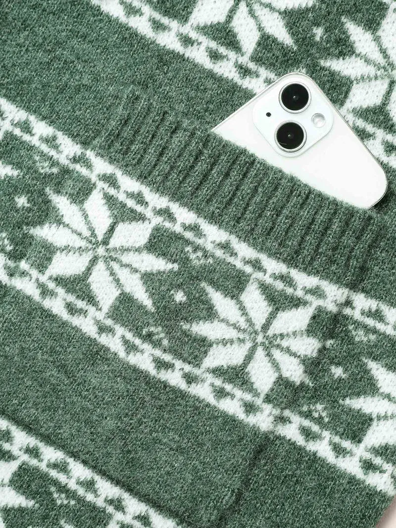 Snowflakes Striped Jacquard Open Cardigan