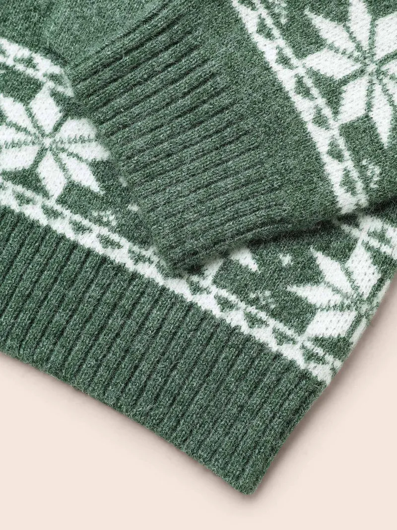 Snowflakes Striped Jacquard Open Cardigan