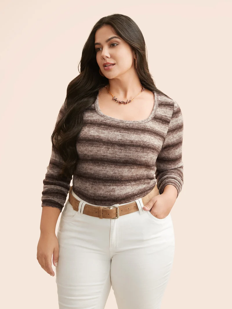 Ombre Striped U Neck T-shirt