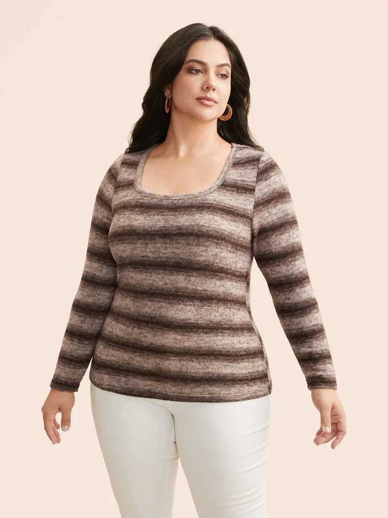 Ombre Striped U Neck T-shirt