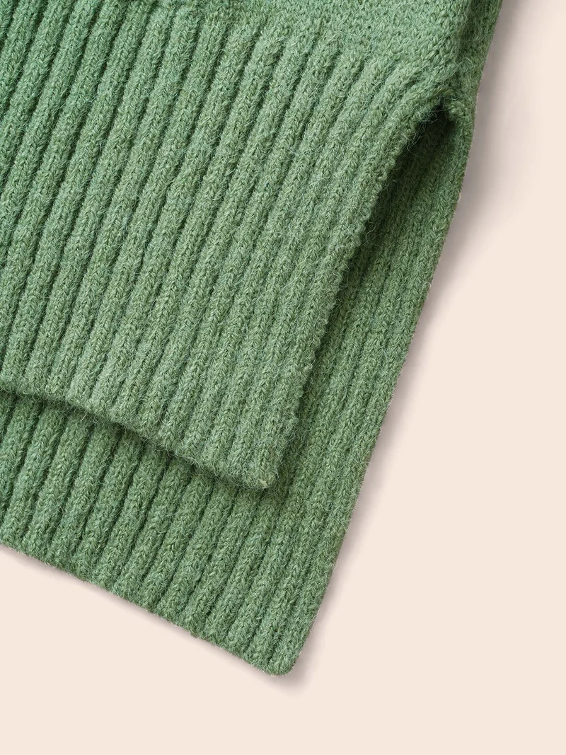 Cable Knit Drop Shoulder Slit Hem Pullover