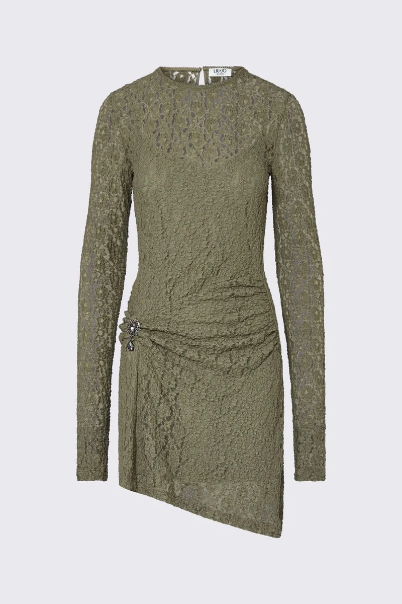 Robe courte en dentelle à détail bijou