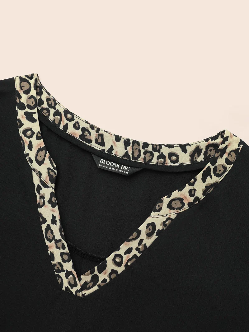 V Neck Leopard Print Patchwork Blouse
