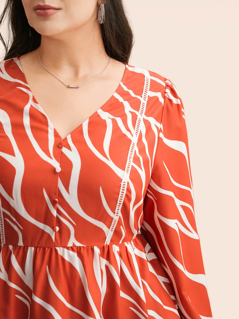 Geometric Contrast Webbing Button Detail Blouse