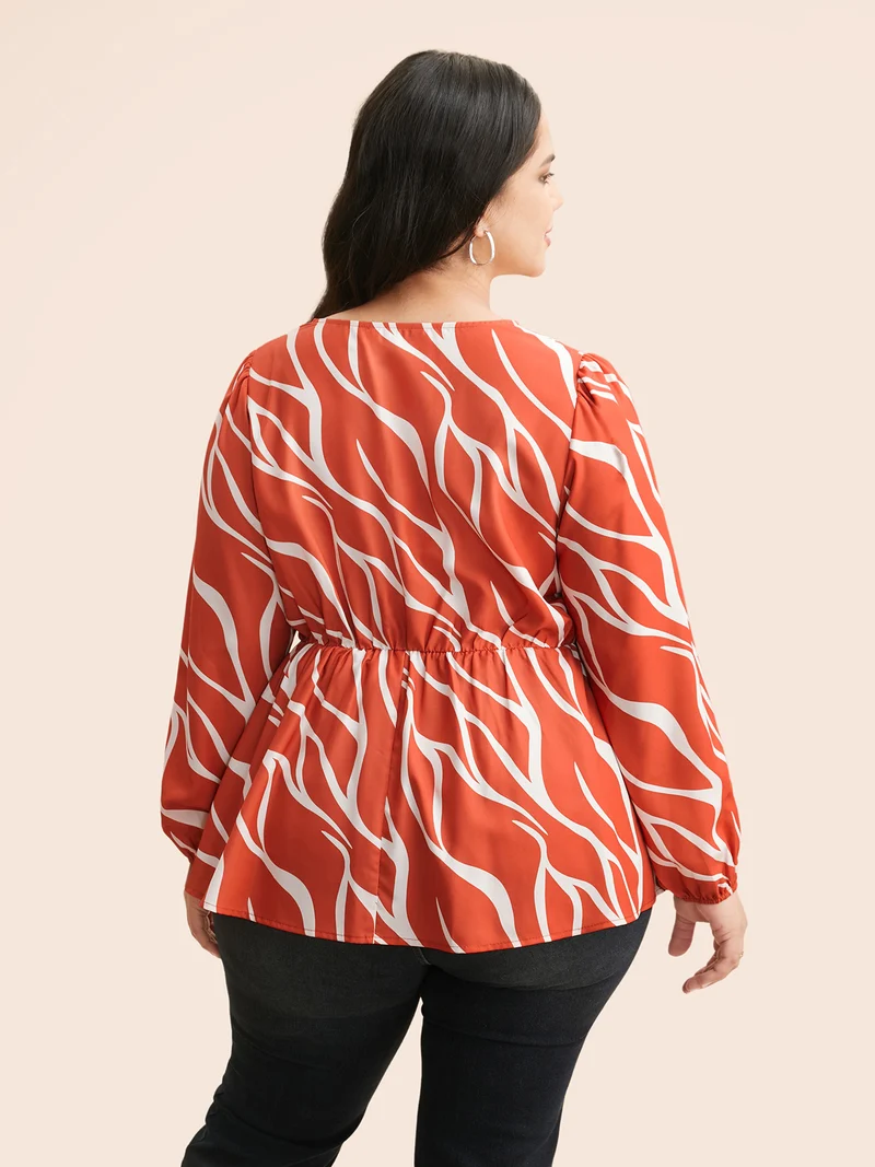 Geometric Contrast Webbing Button Detail Blouse