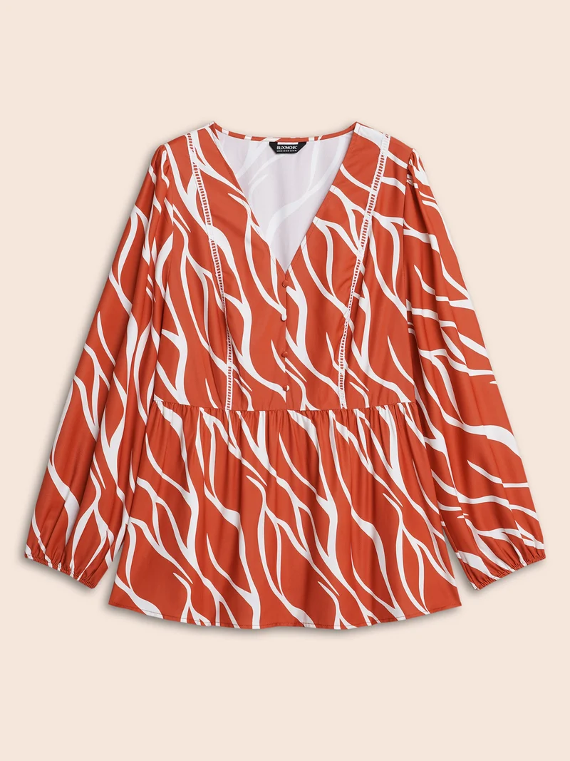 Geometric Contrast Webbing Button Detail Blouse