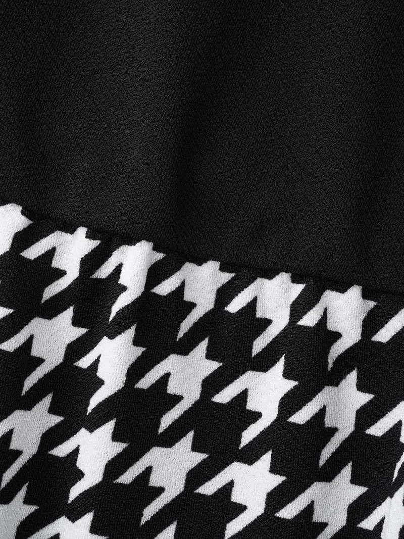 Houndstooth Patchwork Elastic Waist Dress