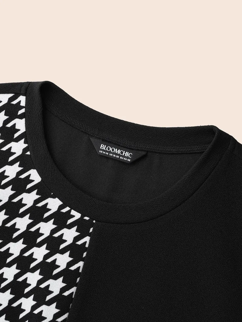 Houndstooth Patchwork Elastic Waist Dress