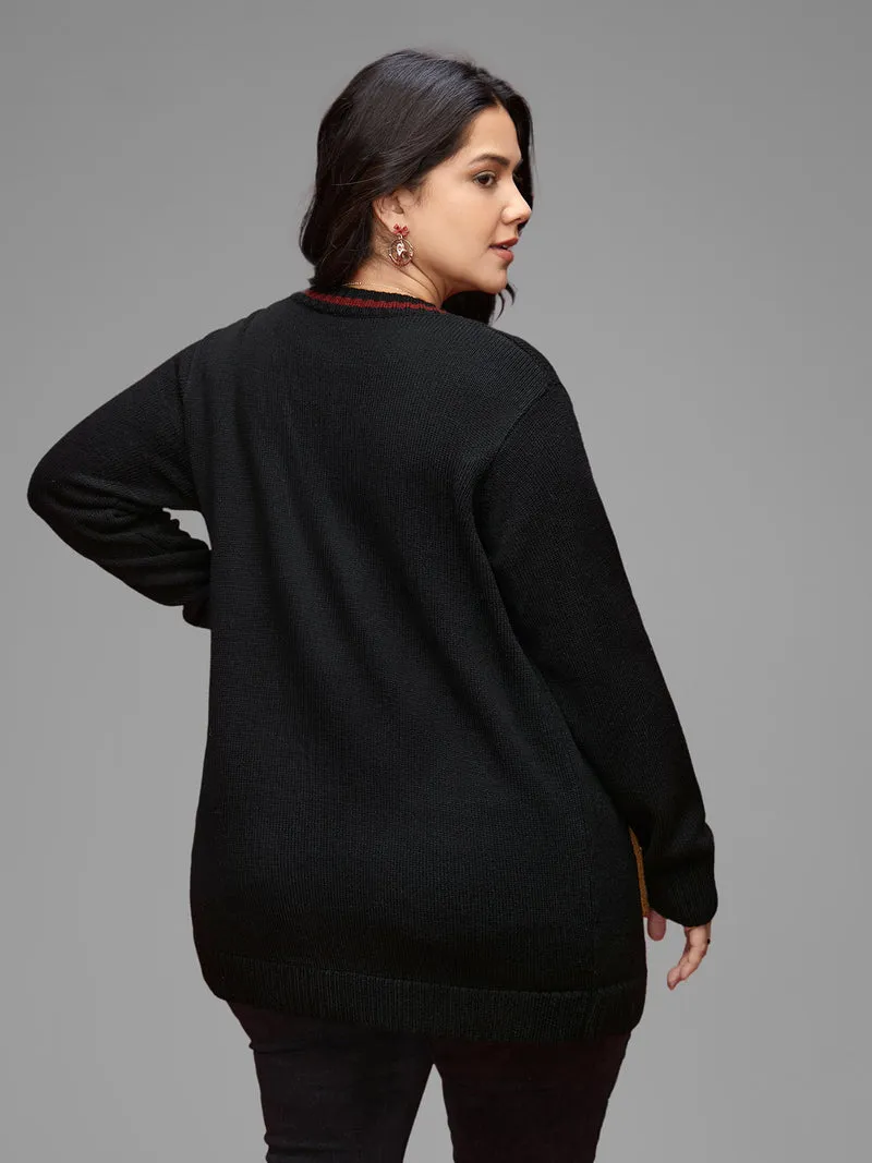 Reindeer Pockets Contrast Placket Open Cardigan