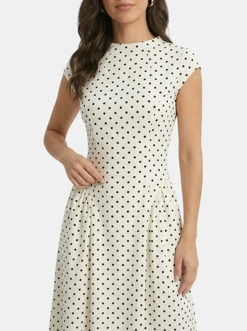 Women's Elegant Polka Dot Maxi Dress | Chic Cap Sleeve A-Line Summer Gown