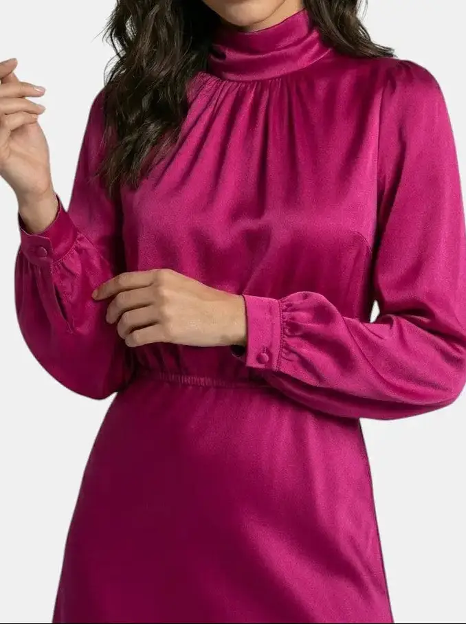 Women's Elegant High Neck Midi Dress | Sophisticated Long Sleeve Cocktail Gown
