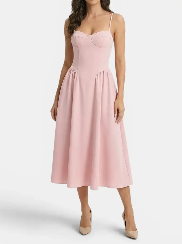 Women's Elegant Corset Midi Dress | Flared A-Line Formal Dress for Weddings