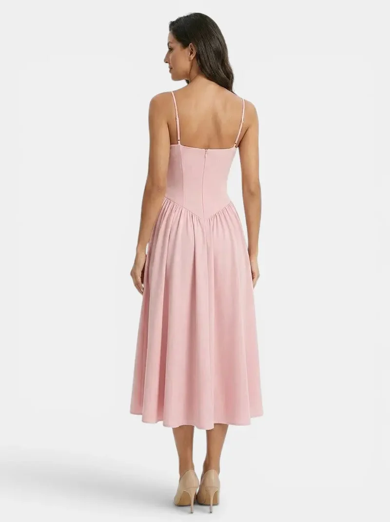 Women's Elegant Corset Midi Dress | Flared A-Line Formal Dress for Weddings
