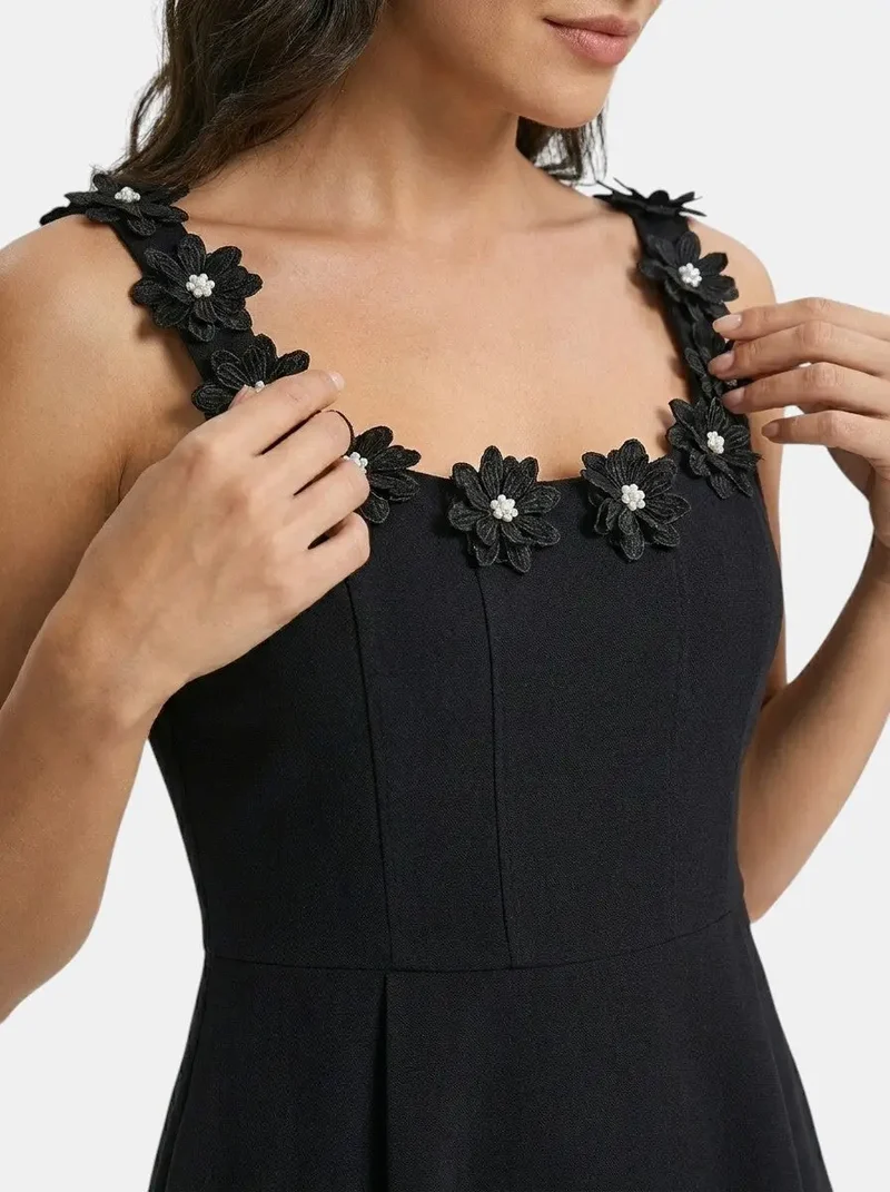 Women's Floral Mini Sheath Dress | Elegant Square Neck Summer Dress