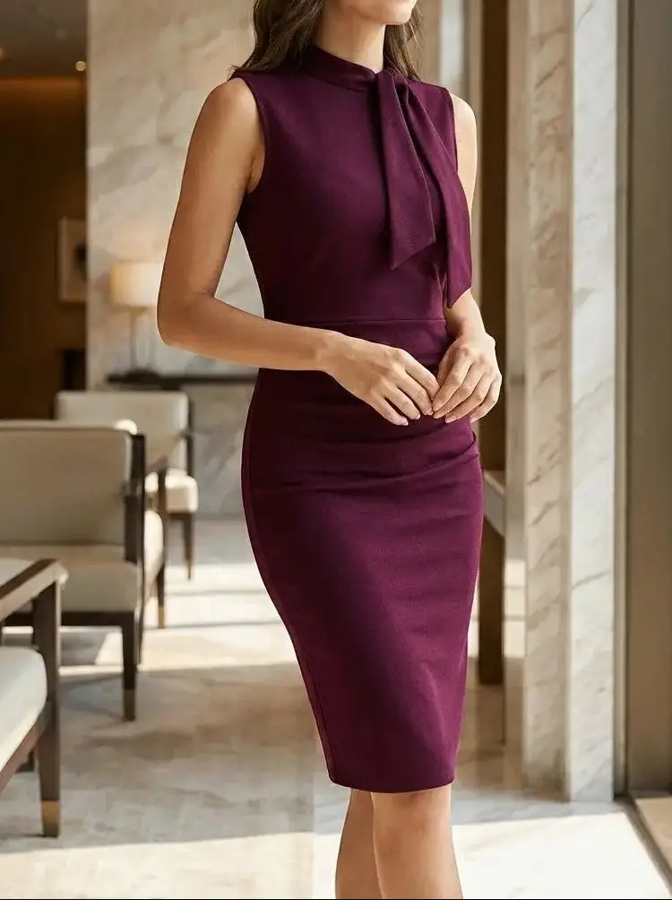 Women's Elegant V-Neck Wrap Midi Dress | Stylish Sleeveless Sheath for All Seasons