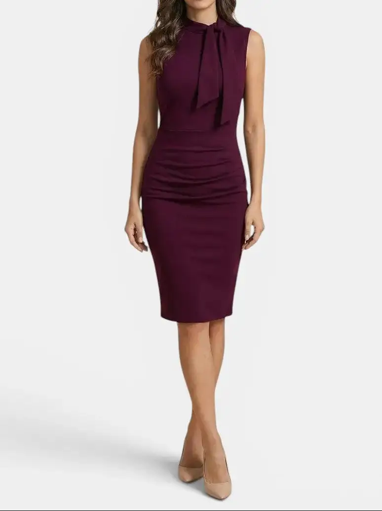 Women's Elegant V-Neck Wrap Midi Dress | Stylish Sleeveless Sheath for All Seasons