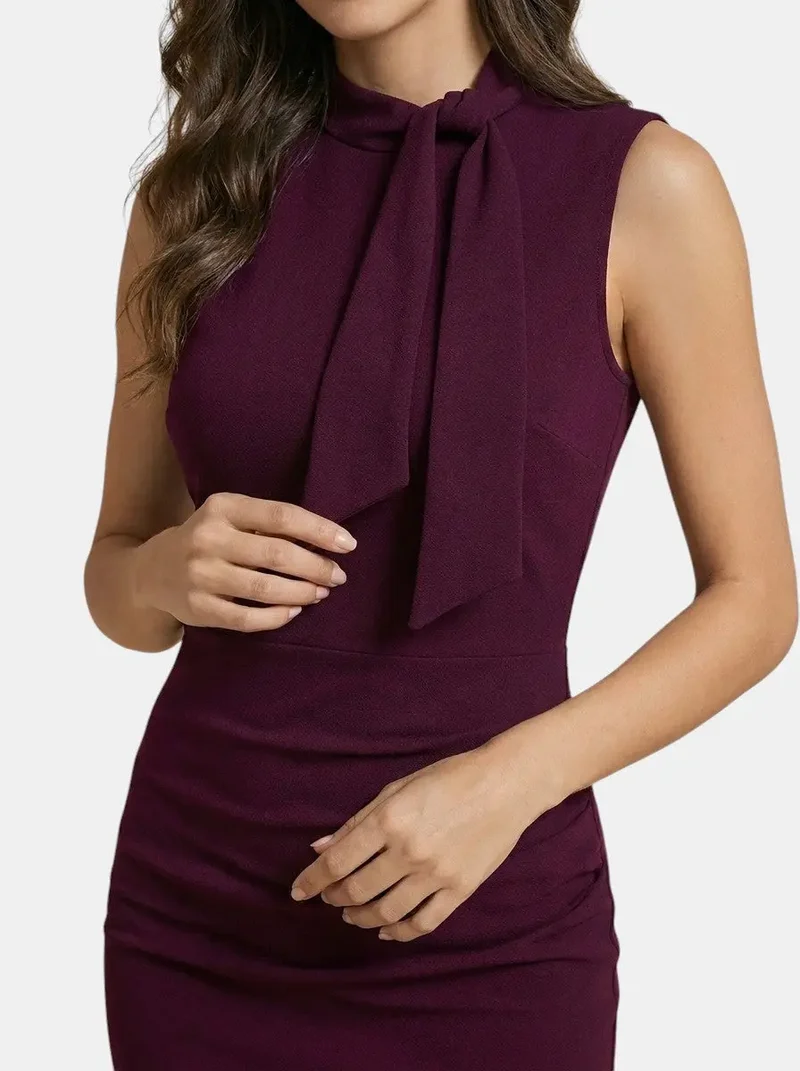 Women's Elegant V-Neck Wrap Midi Dress | Stylish Sleeveless Sheath for All Seasons