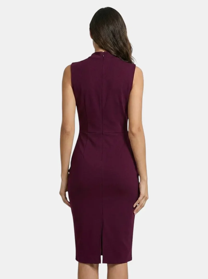 Women's Elegant V-Neck Wrap Midi Dress | Stylish Sleeveless Sheath for All Seasons