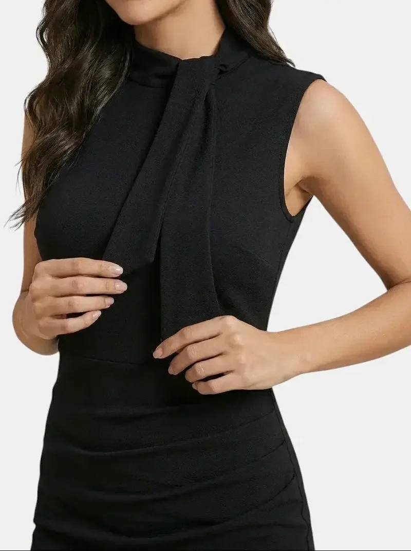 Women's Elegant V-Neck Wrap Midi Dress | Stylish Sleeveless Sheath for All Seasons