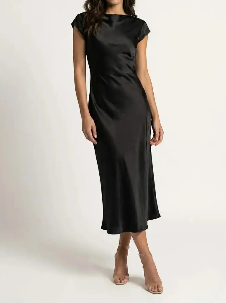 Women's Minimalist Midi Slip Dress | Elegant Fluid Summer Dress for Cocktail Events