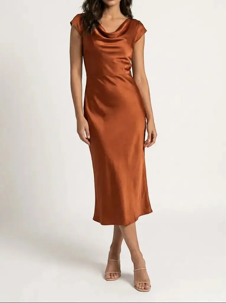 Women's Minimalist Midi Slip Dress | Elegant Fluid Summer Dress for Cocktail Events