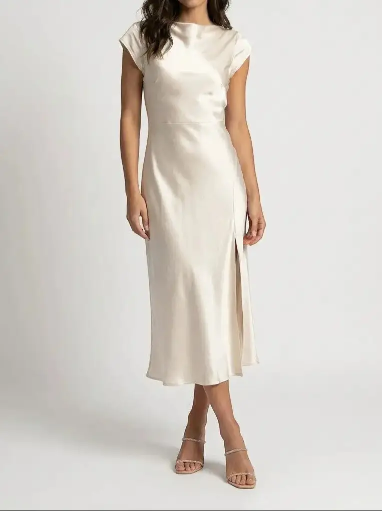 Women's Minimalist Midi Slip Dress | Elegant Fluid Summer Dress for Cocktail Events