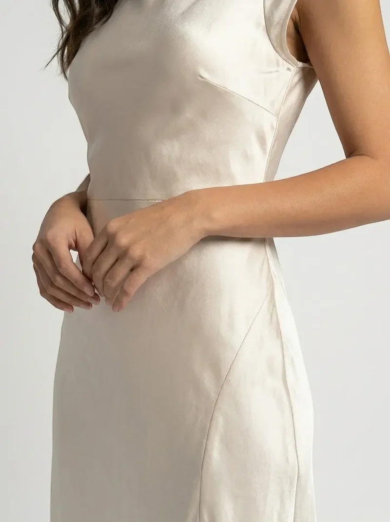 Women's Minimalist Midi Slip Dress | Elegant Fluid Summer Dress for Cocktail Events