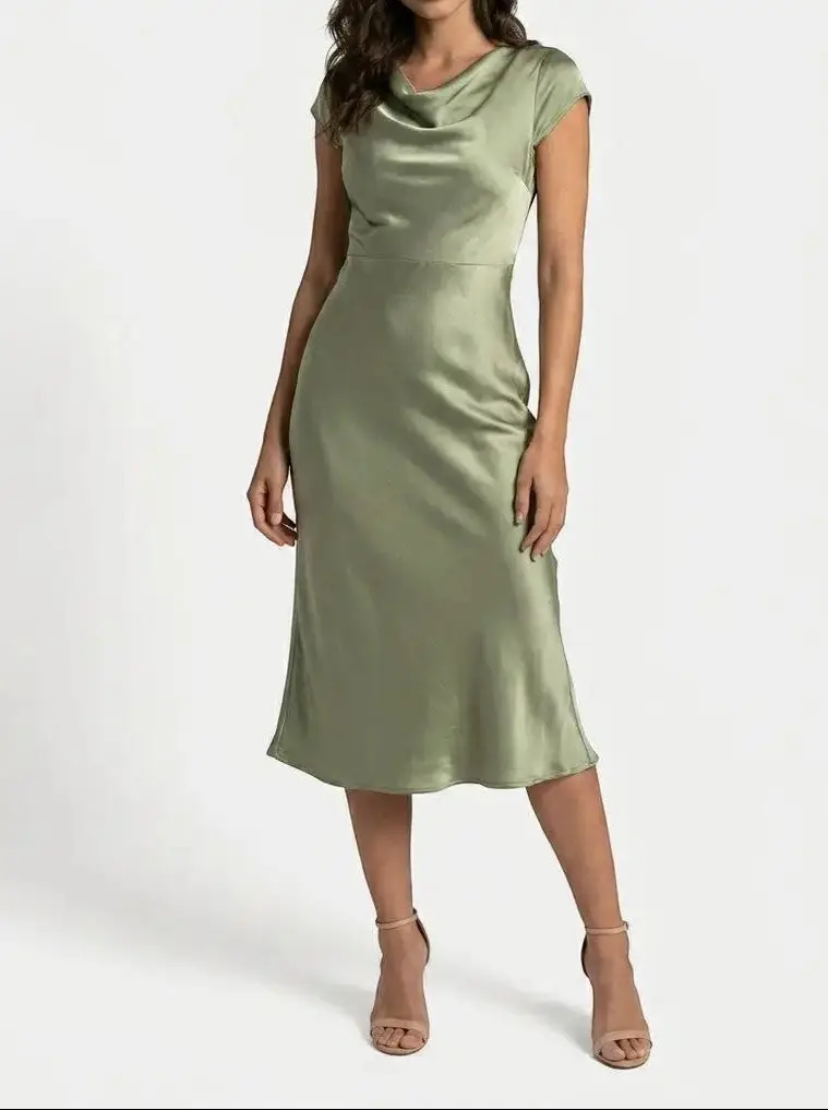 Women's Minimalist Midi Slip Dress | Elegant Fluid Summer Dress for Cocktail Events