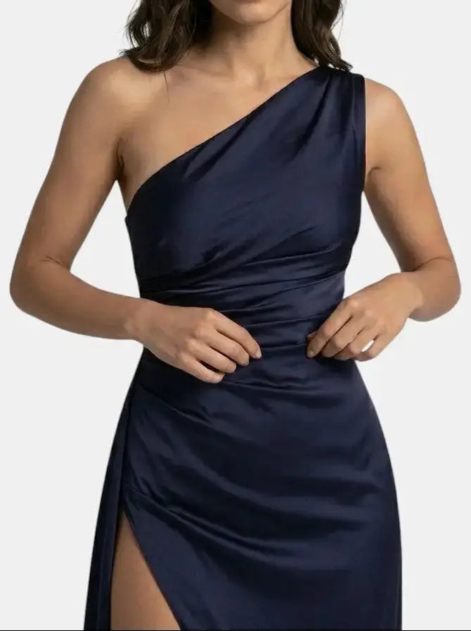 Women's Satin Asymmetric Evening Maxi Dress | Elegant One-Shoulder Formal Gown