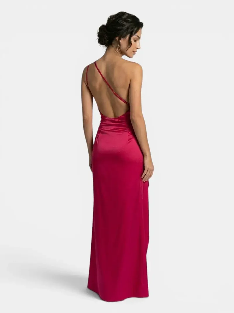 Women's Satin Asymmetric Evening Maxi Dress | Elegant One-Shoulder Formal Gown