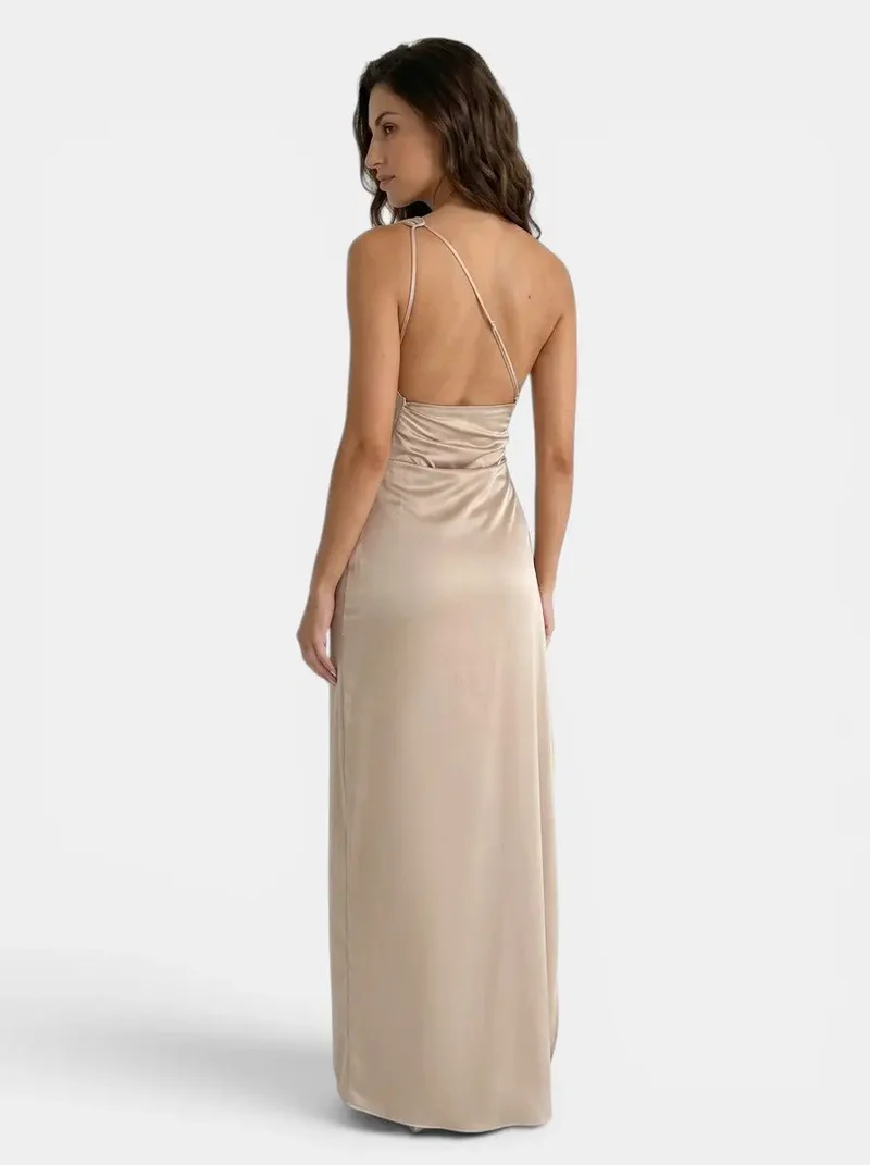 Women's Satin Asymmetric Evening Maxi Dress | Elegant One-Shoulder Formal Gown