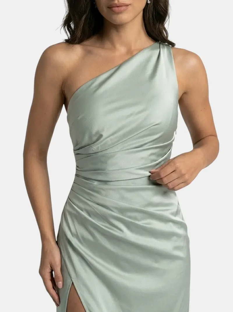 Women's Satin Asymmetric Evening Maxi Dress | Elegant One-Shoulder Formal Gown