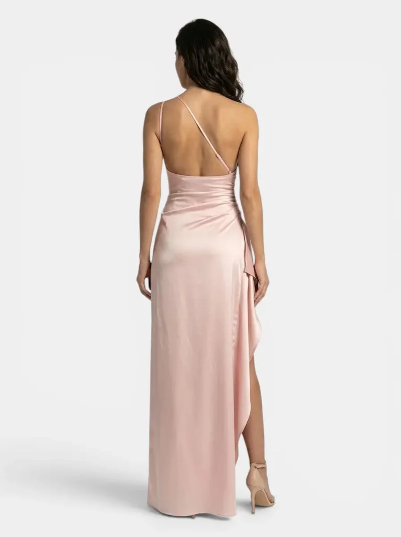 Women's Satin Asymmetric Evening Maxi Dress | Elegant One-Shoulder Formal Gown
