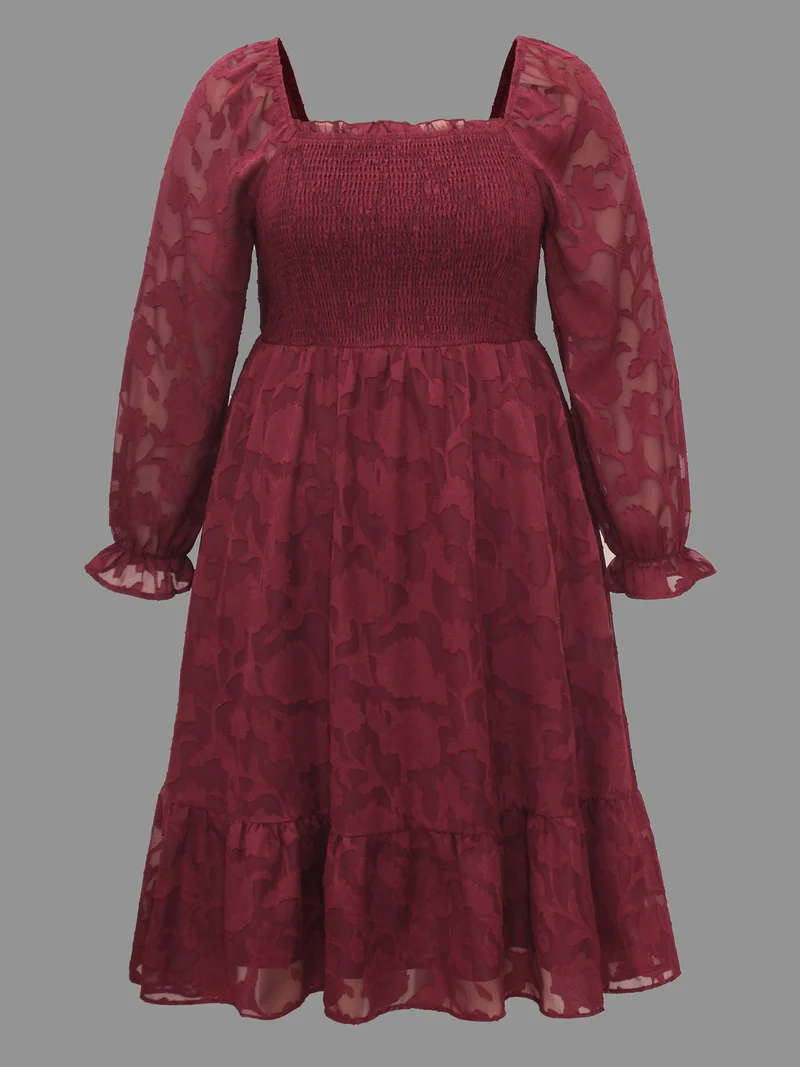Jacquard Texture Square Neck Midi Dress