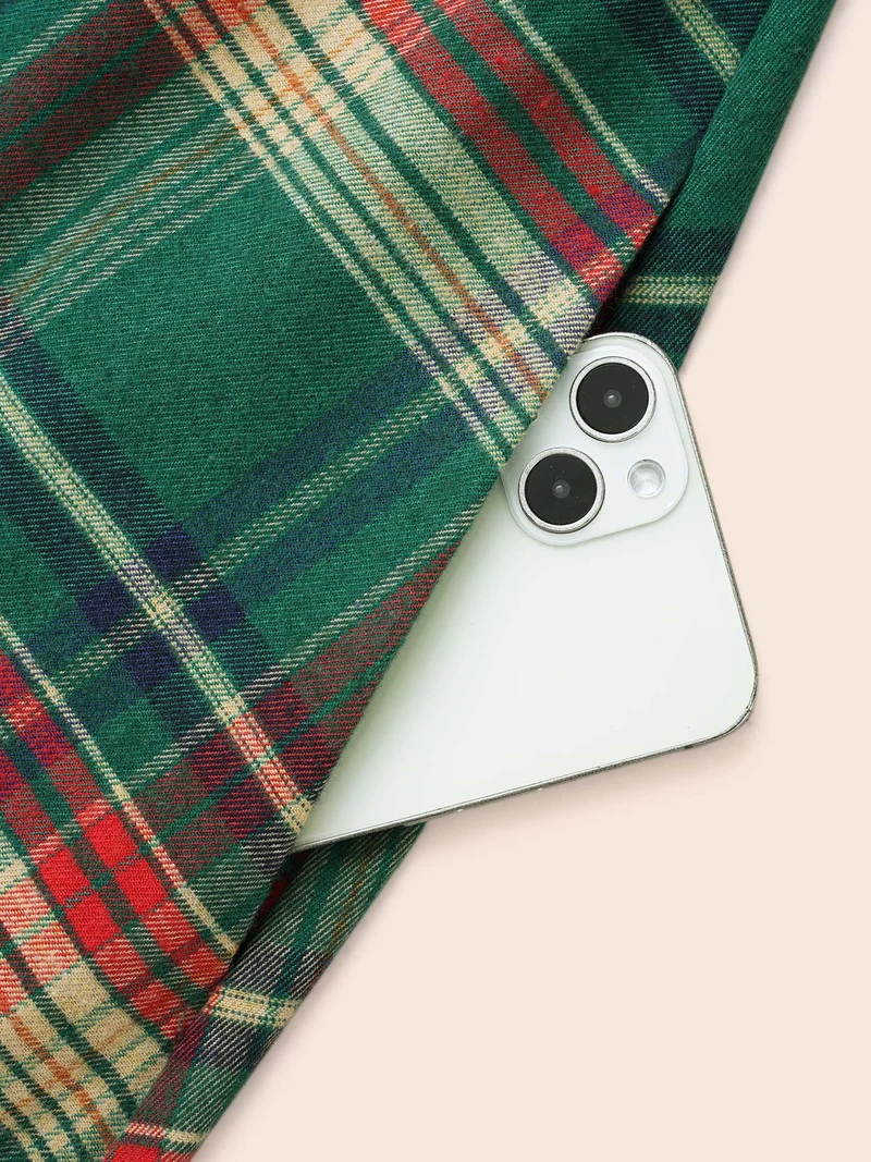 Festive Notched Collar Plaid Dress