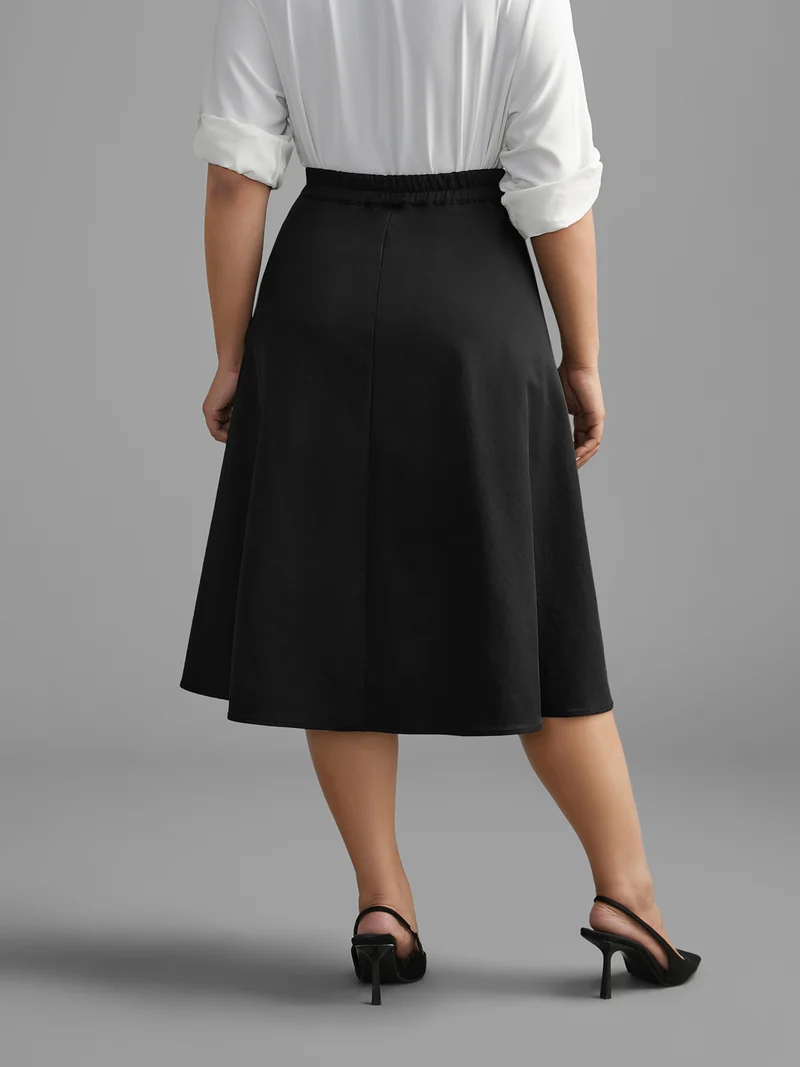 Solid Button Up Slightly Stretchy Skirt