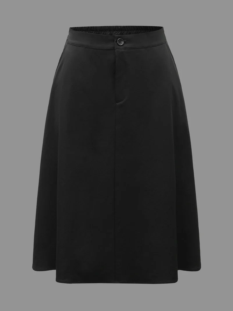 Solid Button Up Slightly Stretchy Skirt