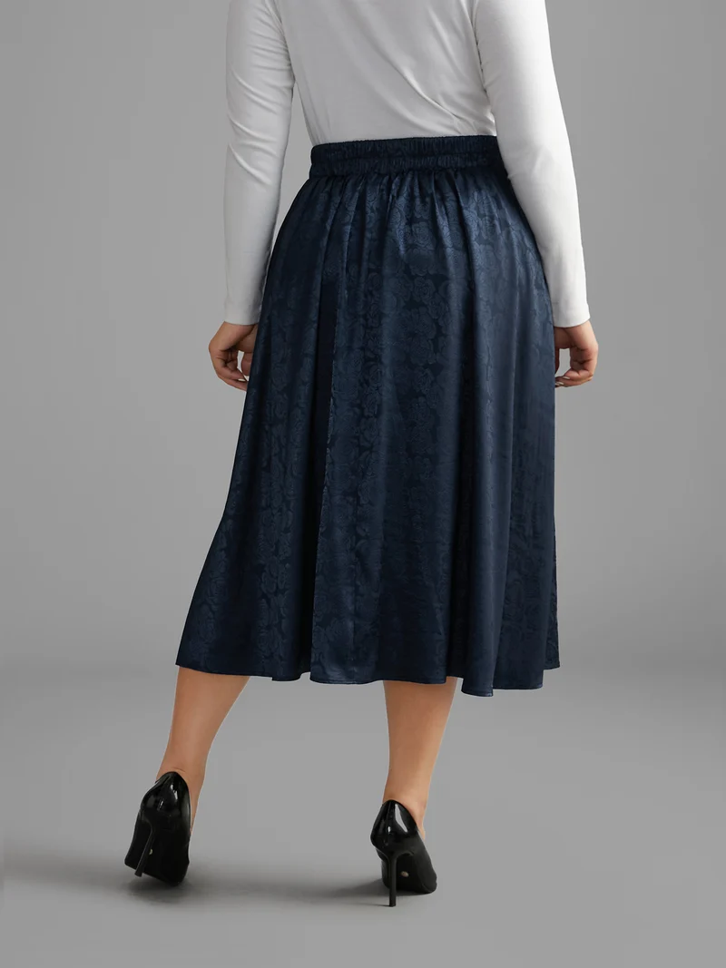 Textured Floral Elastic Waist Pocket Skirt