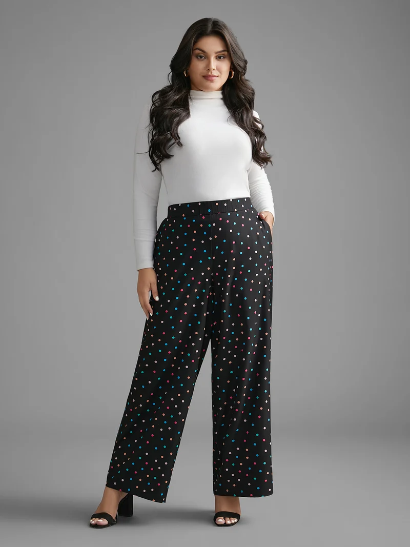 Colored Polka Dot Wide Leg Pants