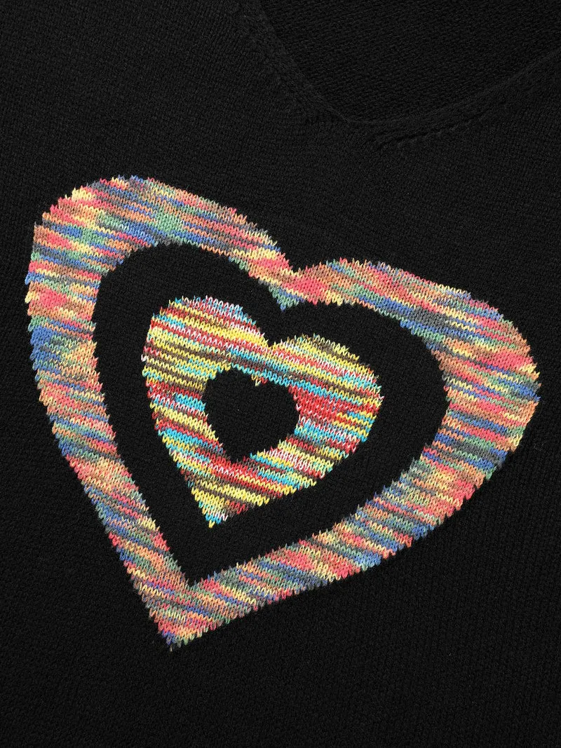 Contrast Heart Jacquard Drop Shoulder Pullover