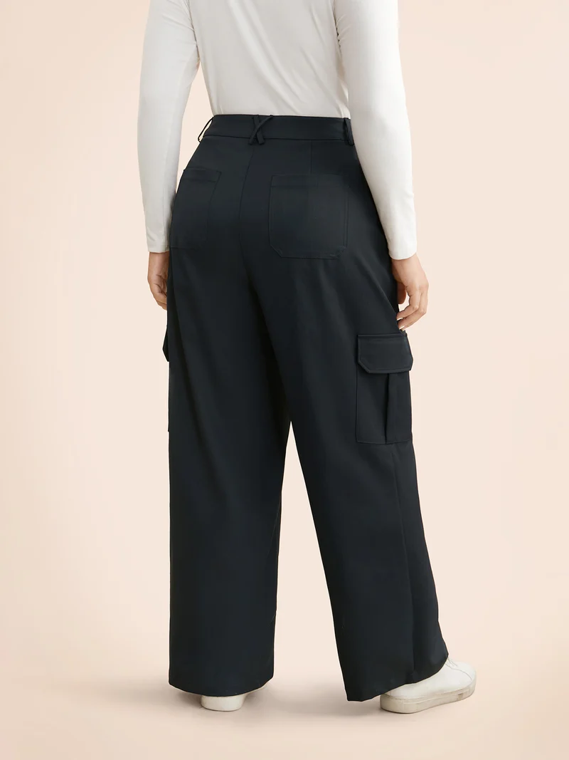 Mid Rise Patched Pocket Wide Leg Pants