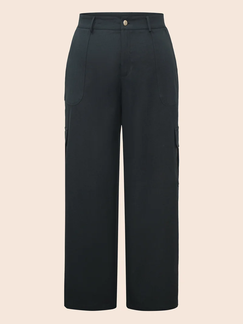 Mid Rise Patched Pocket Wide Leg Pants