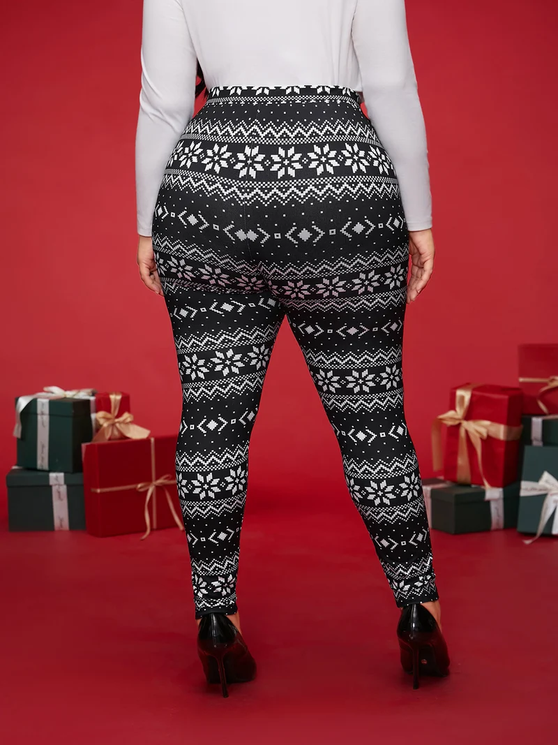 Snowflakes Printed High-Waist Stretchy Leggings
