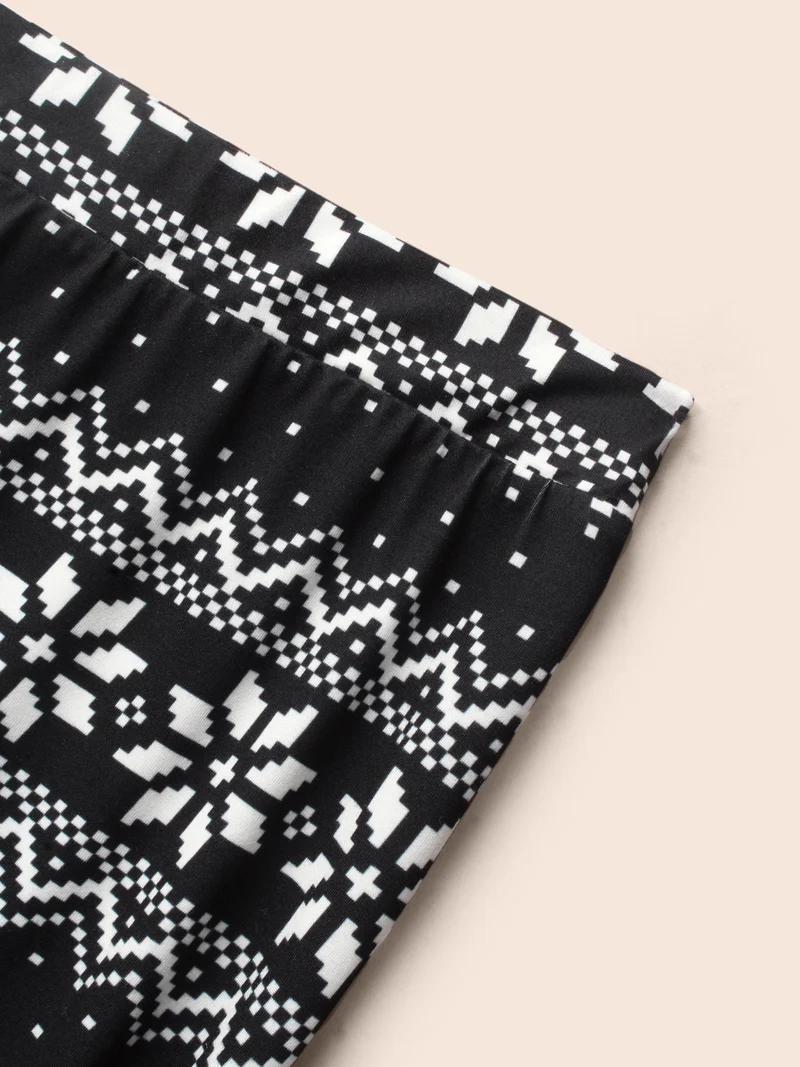 Snowflakes Printed High-Waist Stretchy Leggings