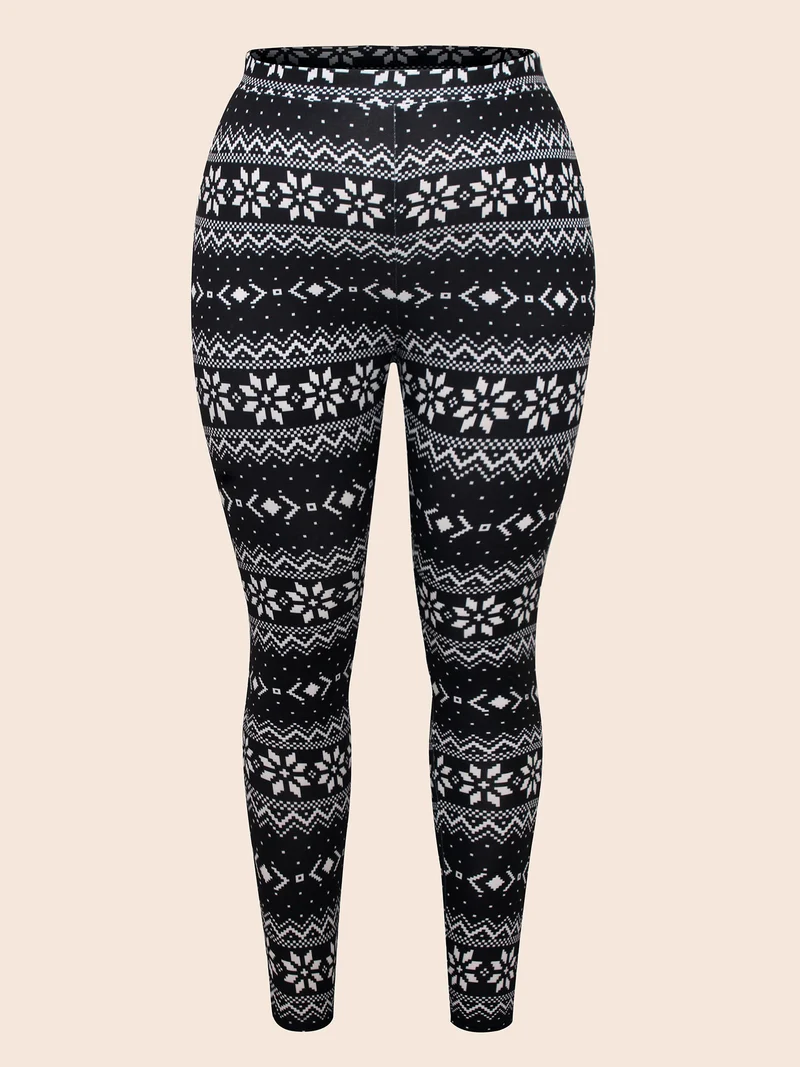 Snowflakes Printed High-Waist Stretchy Leggings
