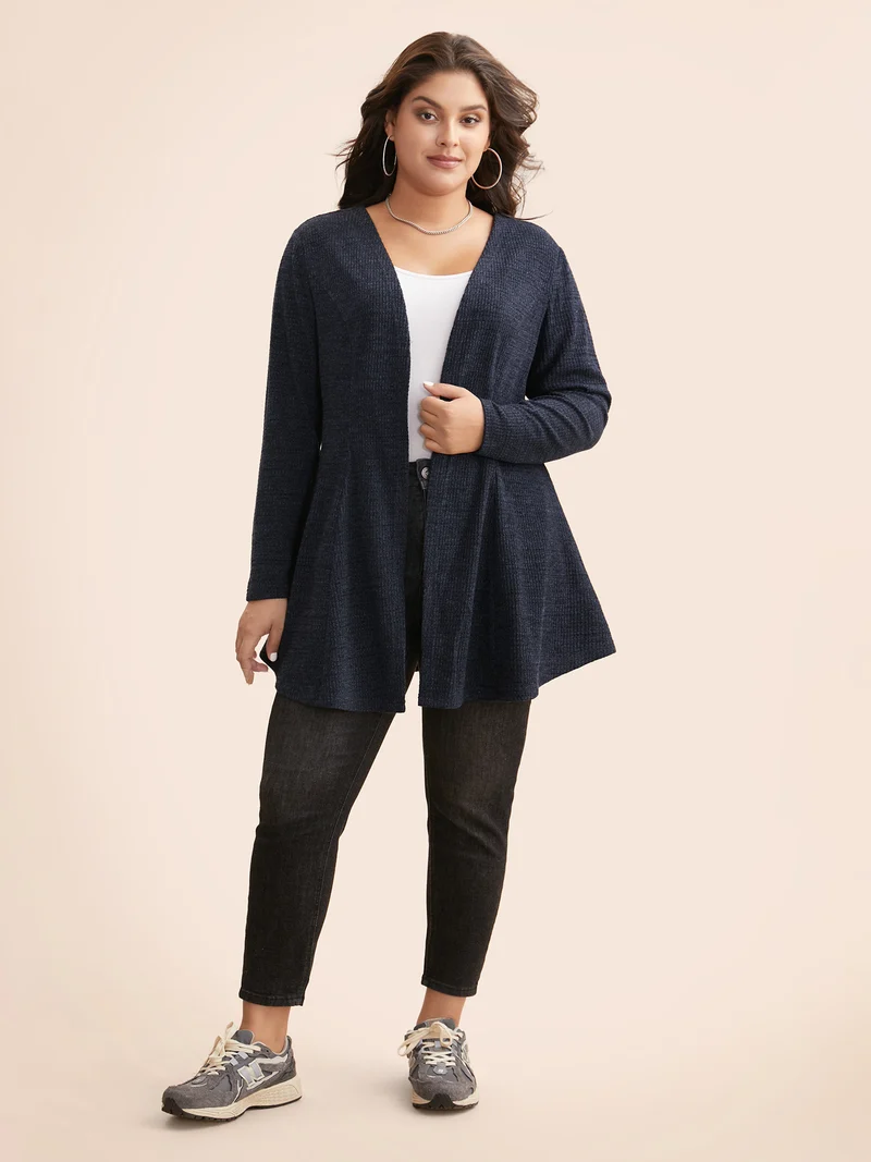 Solid Waffle Knit Pleated Jacket