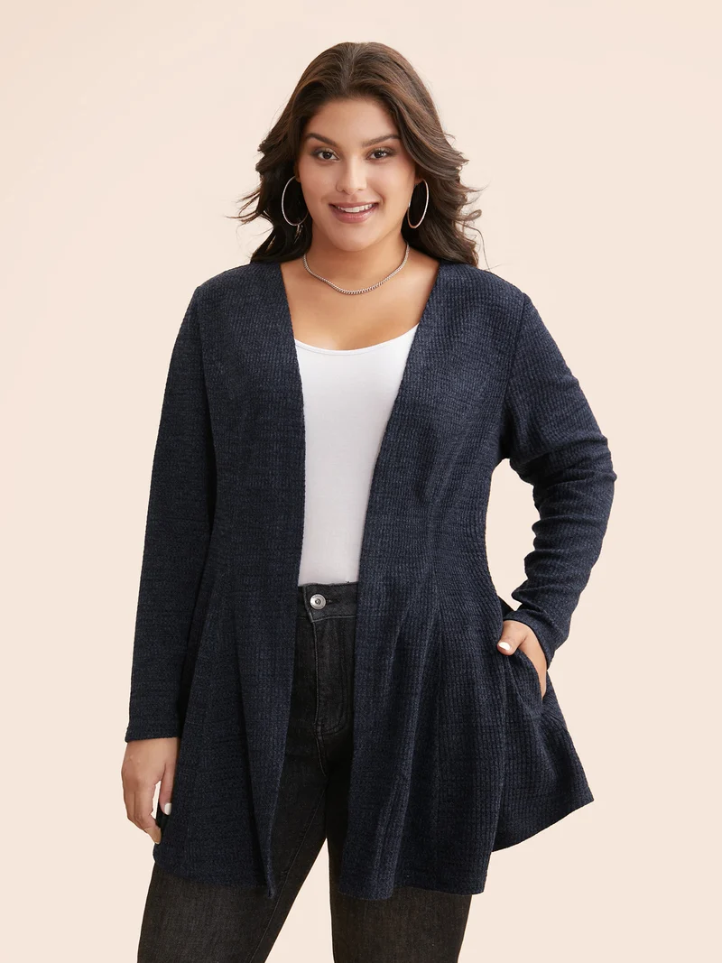 Solid Waffle Knit Pleated Jacket