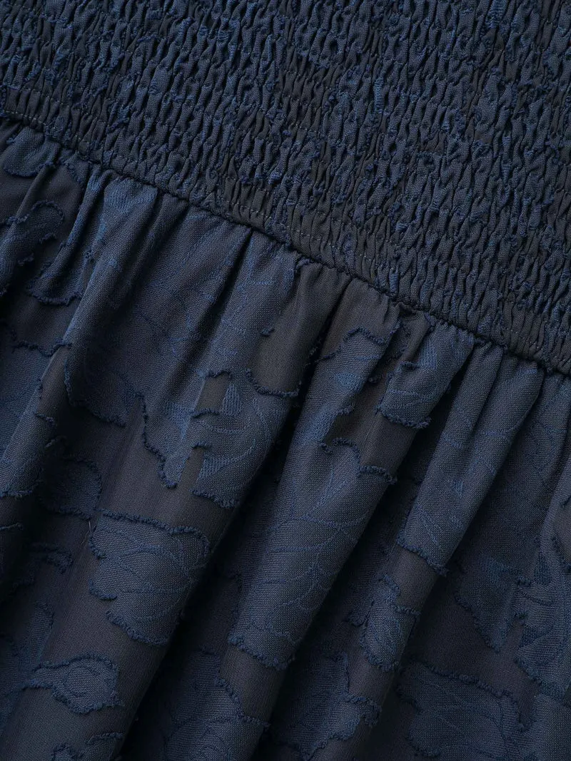 Solid Textured Shirred Elastic Waist Dress